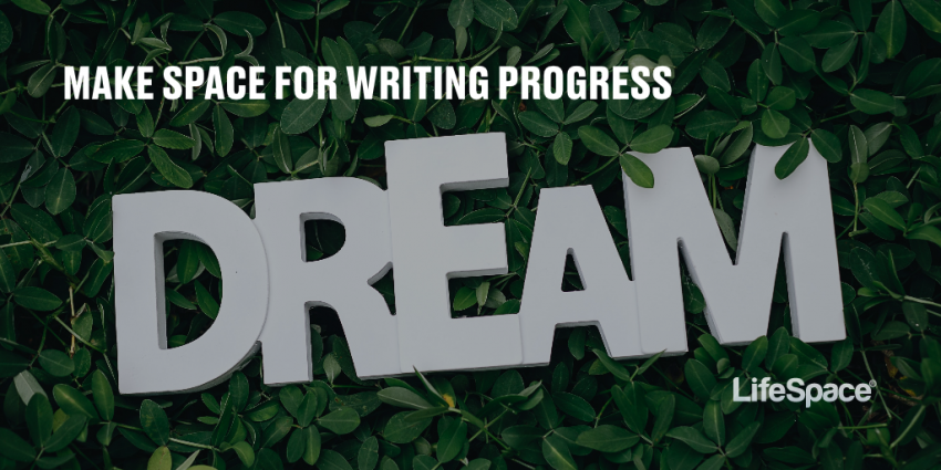 The word "dream" appears on a robust bed of greenery, hopeful and soft